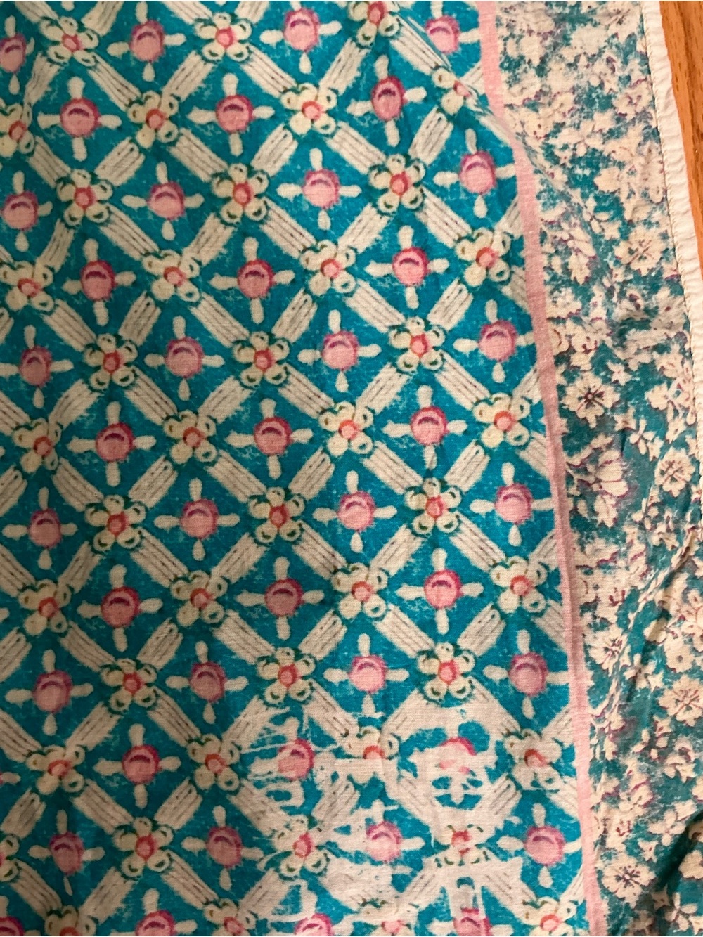 Magnolia Pearl Shangri-La Block Print Floral Scarf with Pink Accents - Picture 5 of 5